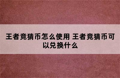 王者竞猜币怎么使用 王者竞猜币可以兑换什么